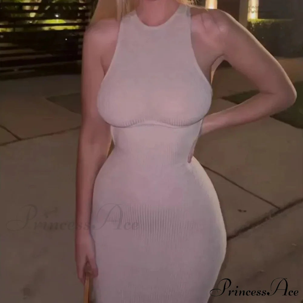 White Sleeveless Backless Streetwear Clubwear Aesthetic Elegant Party Bodycon Dress