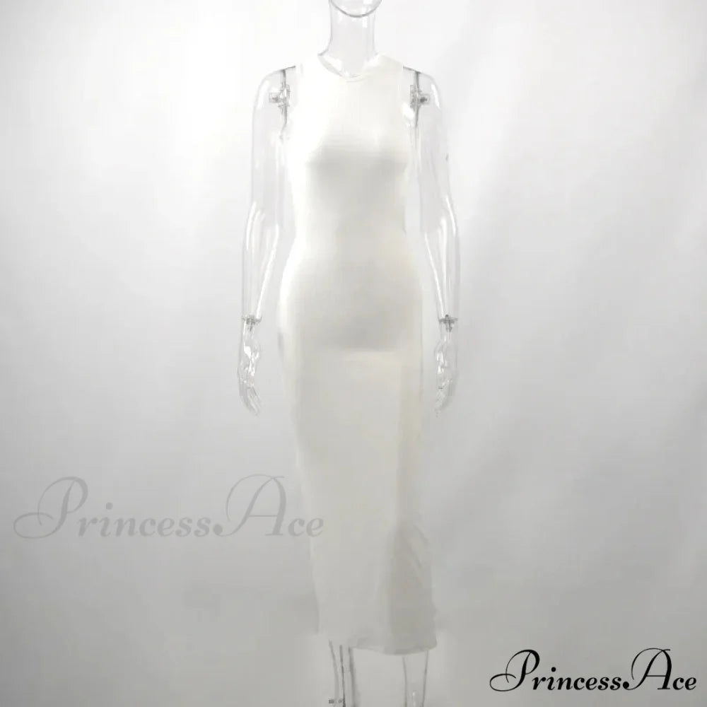 White Sleeveless Backless Streetwear Clubwear Aesthetic Elegant Party Bodycon Dress White / S