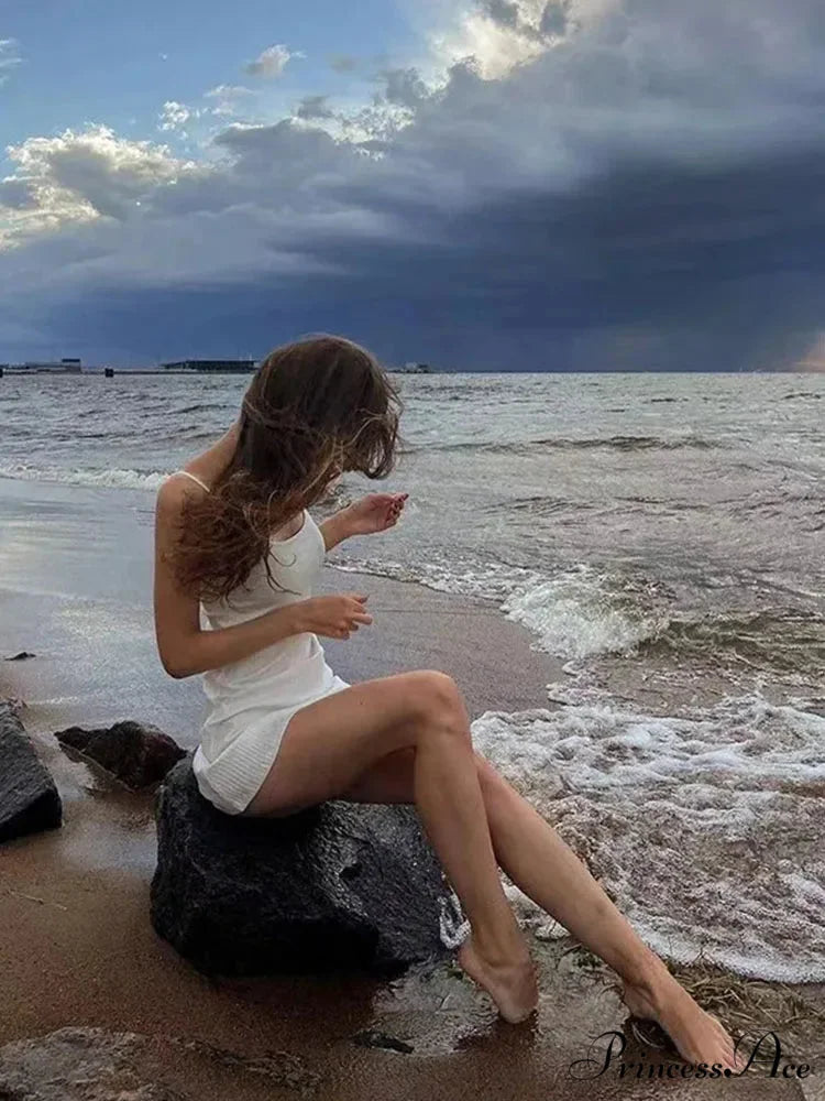 White Spaghetti Strap Sleeveless A-Line Mini Dress WHITE / S