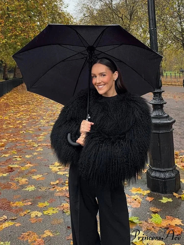 White Thick Cropped Jacket Black / S coats-241228