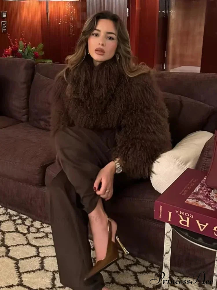 White Thick Cropped Jacket Brown / S coats-241228