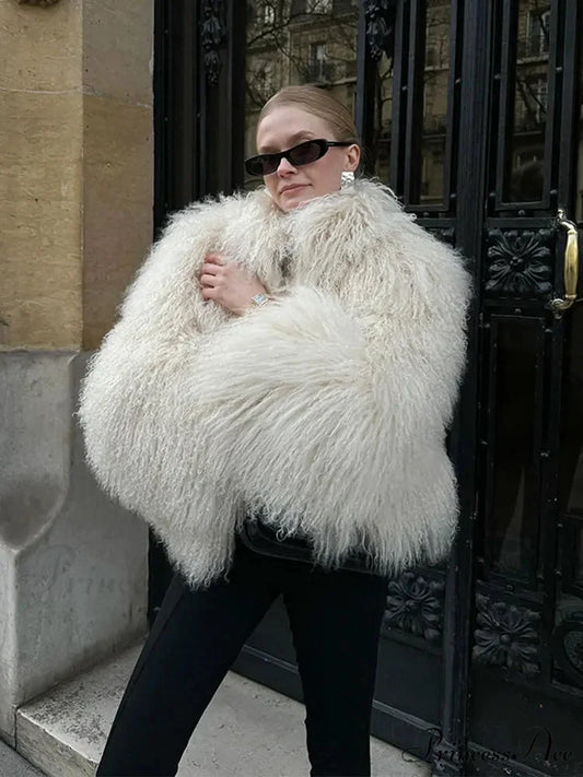 White Thick Cropped Jacket coats-241228