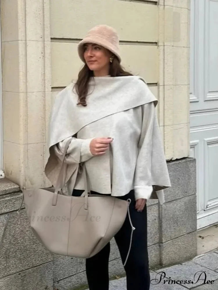 White Woolen Overcoat with Scarf Collar coats-241228