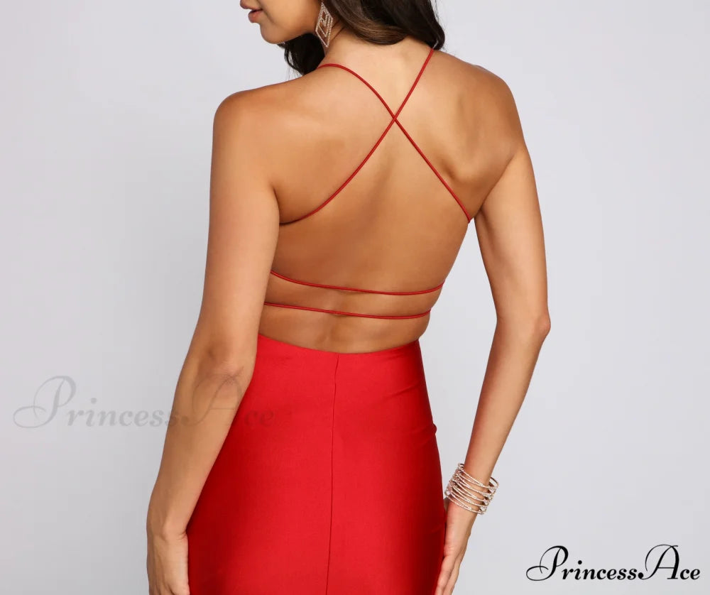 Whitney Formal Stylish High-Slit Mermaid Dress BLUE / S