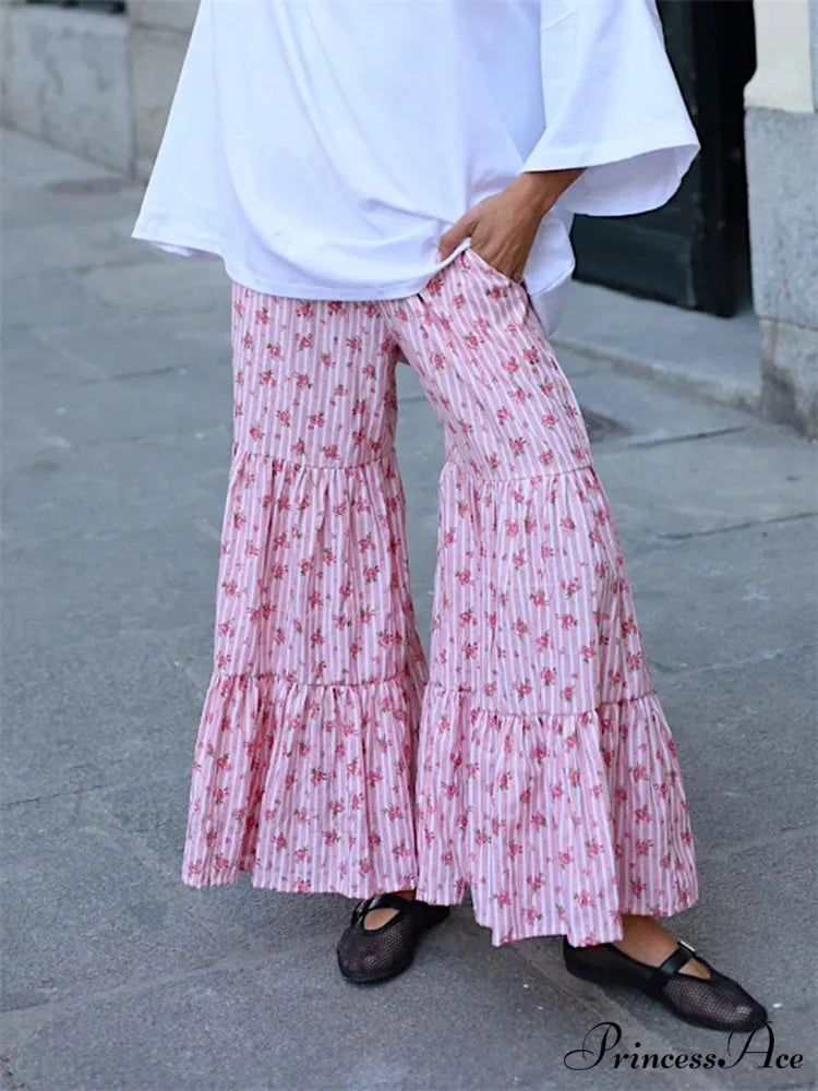 Wide Banded Patterned Stretchy High Rise Trouser pant-250223