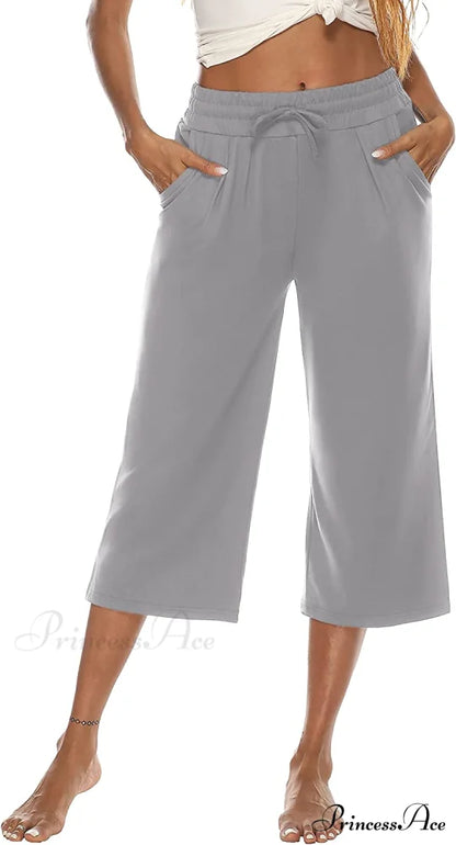 Wide Leg Crop Pants Comfy Drawstring Lounge Pajama Yoga Capris