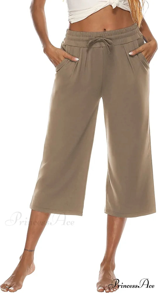 Wide Leg Crop Pants Comfy Drawstring Lounge Pajama Yoga Capris