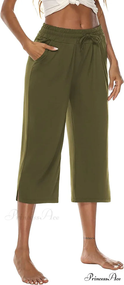 Wide Leg Crop Pants Comfy Drawstring Lounge Pajama Yoga Capris