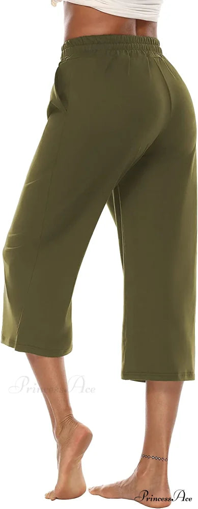 Wide Leg Crop Pants Comfy Drawstring Lounge Pajama Yoga Capris