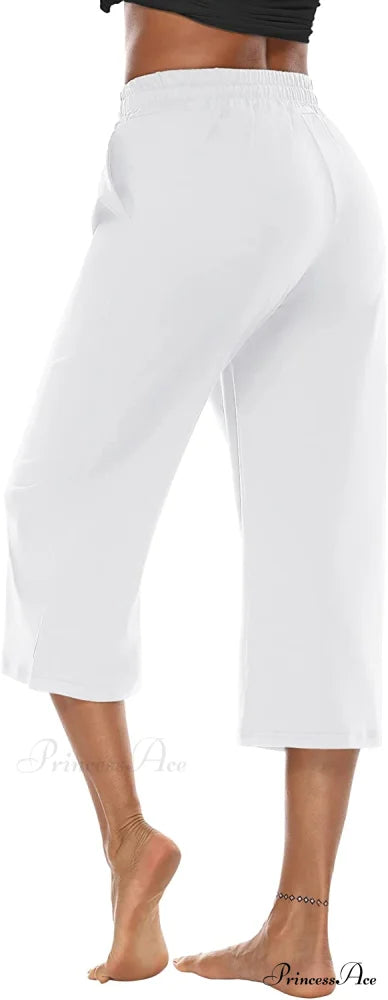 Wide Leg Crop Pants Comfy Drawstring Lounge Pajama Yoga Capris