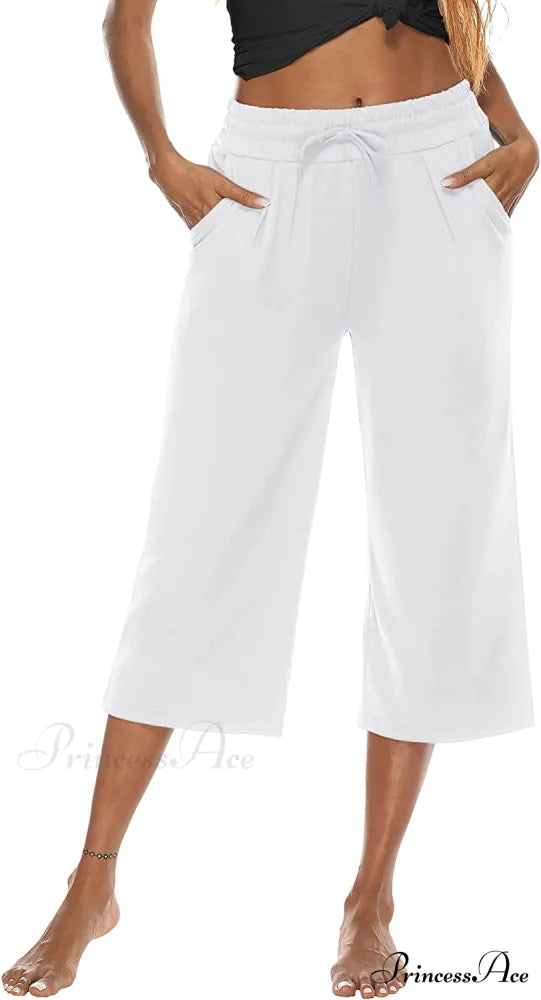 Wide Leg Crop Pants Comfy Drawstring Lounge Pajama Yoga Capris