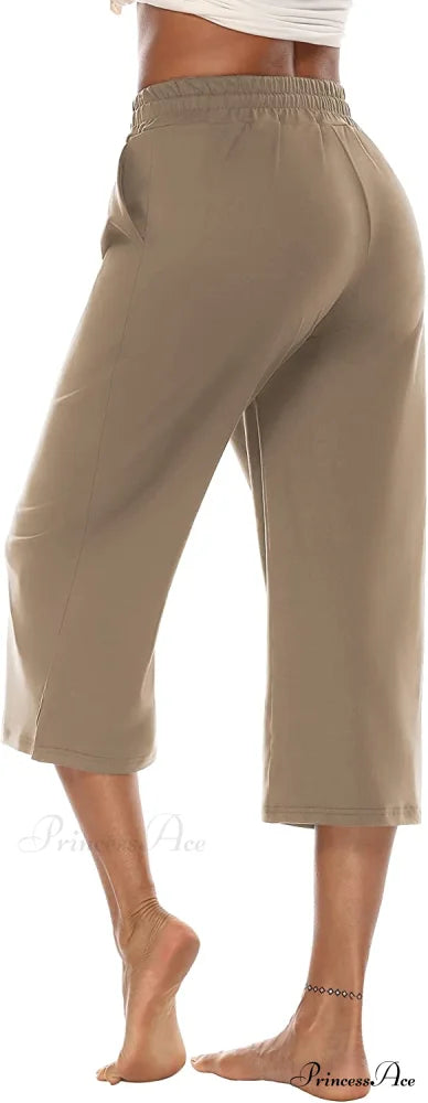 Wide Leg Crop Pants Comfy Drawstring Lounge Pajama Yoga Capris