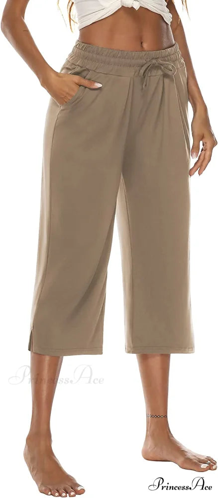 Wide Leg Crop Pants Comfy Drawstring Lounge Pajama Yoga Capris