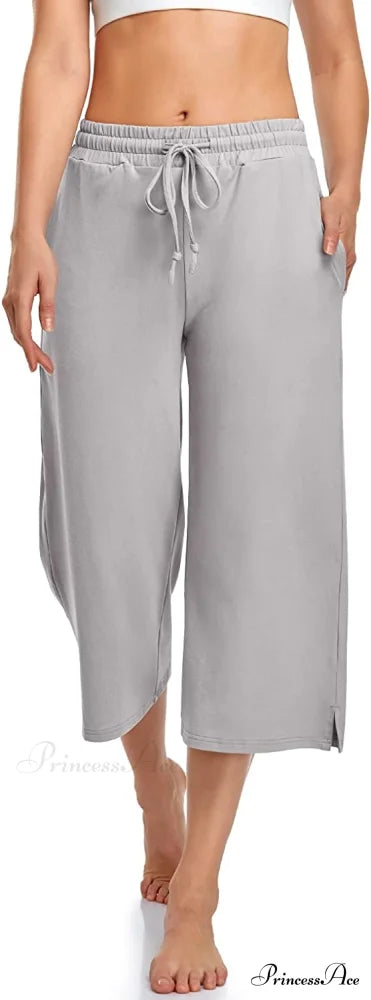 Wide Leg Drawstring Loose Lounge Pajama Capris Sweatpants Light Gray / Small