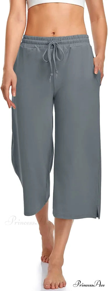 Wide Leg Drawstring Loose Lounge Pajama Capris Sweatpants Mid Gray / Small