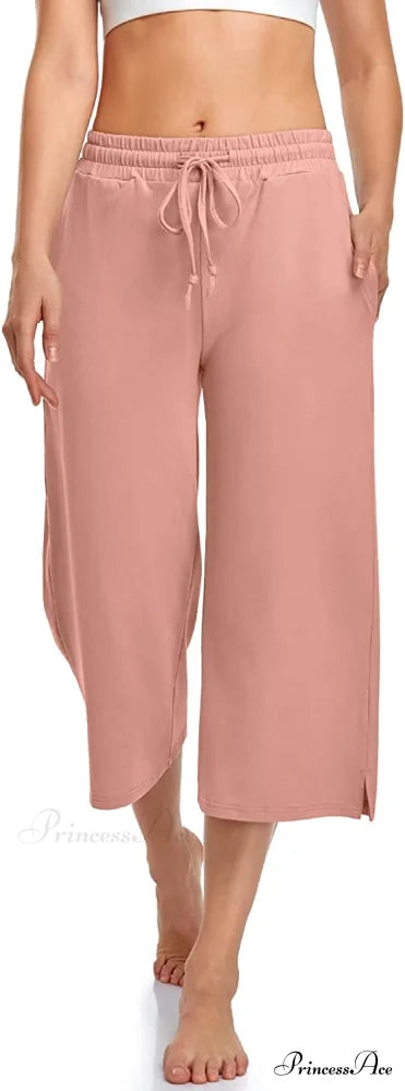 Wide Leg Drawstring Loose Lounge Pajama Capris Sweatpants Rust Pink / Small