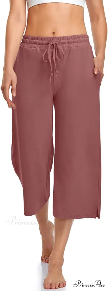 Wide Leg Drawstring Loose Lounge Pajama Capris Sweatpants Rust Red / Small
