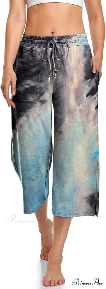 Wide Leg Drawstring Loose Lounge Pajama Capris Sweatpants Tie-dye / Small