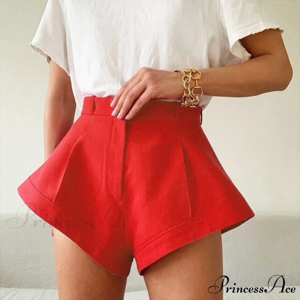 Wide Leg High Waist Loose Sexy Casual Shorts Red / S
