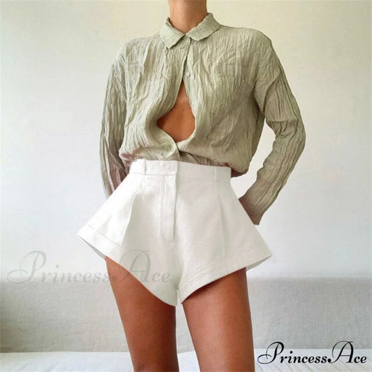 Wide Leg High Waist Loose Sexy Casual Shorts White / S