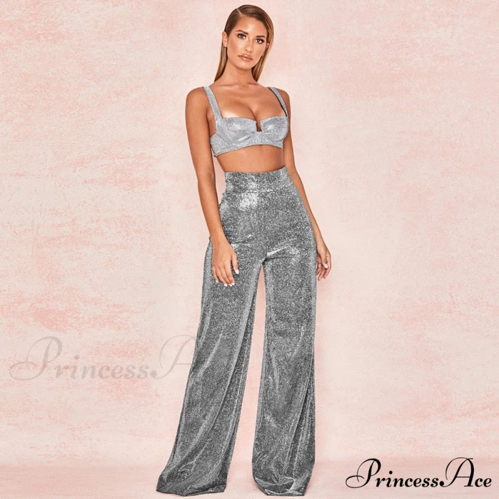 Wide Leg High Waist Vintage Bright Silk Casual Pants