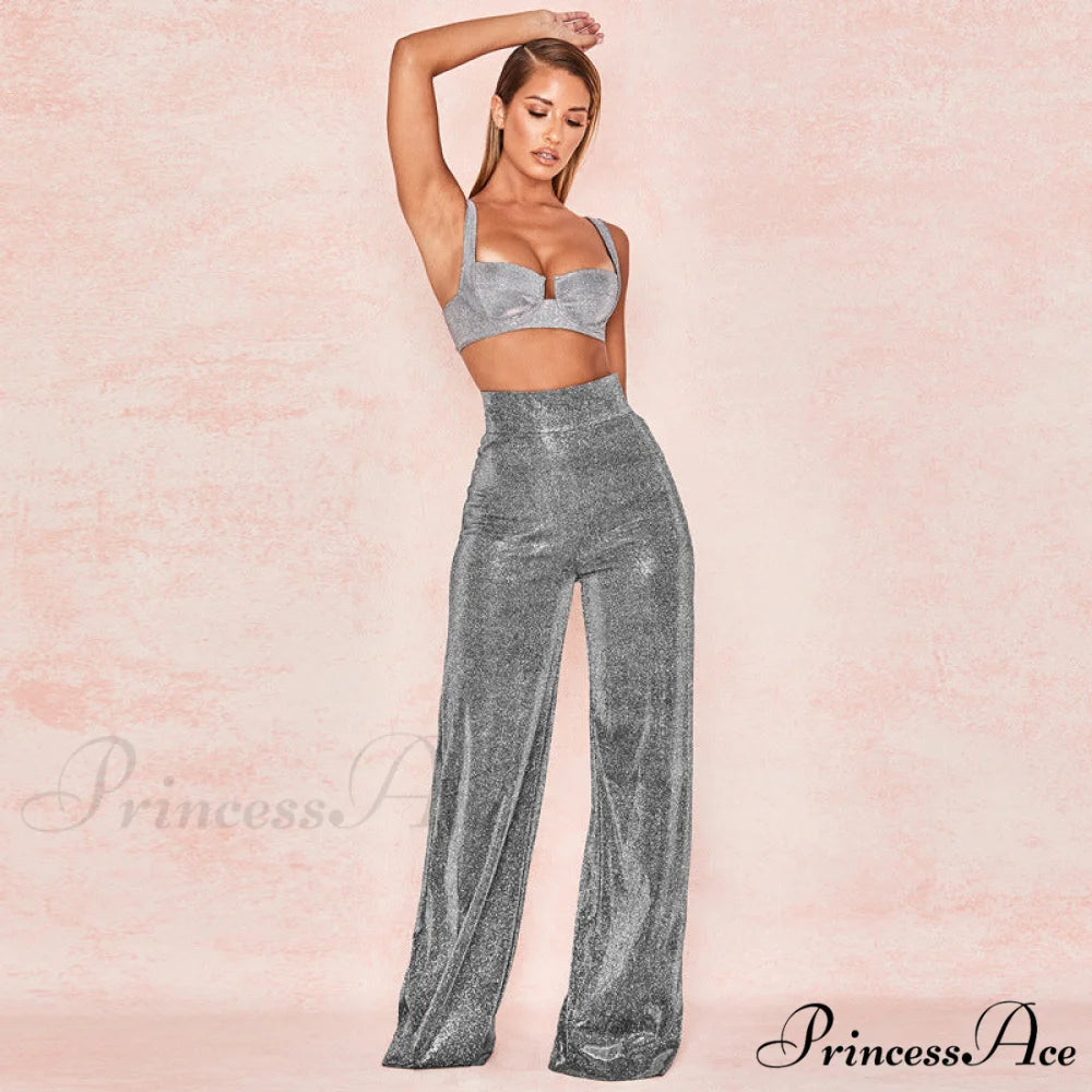 Wide Leg High Waist Vintage Bright Silk Casual Pants