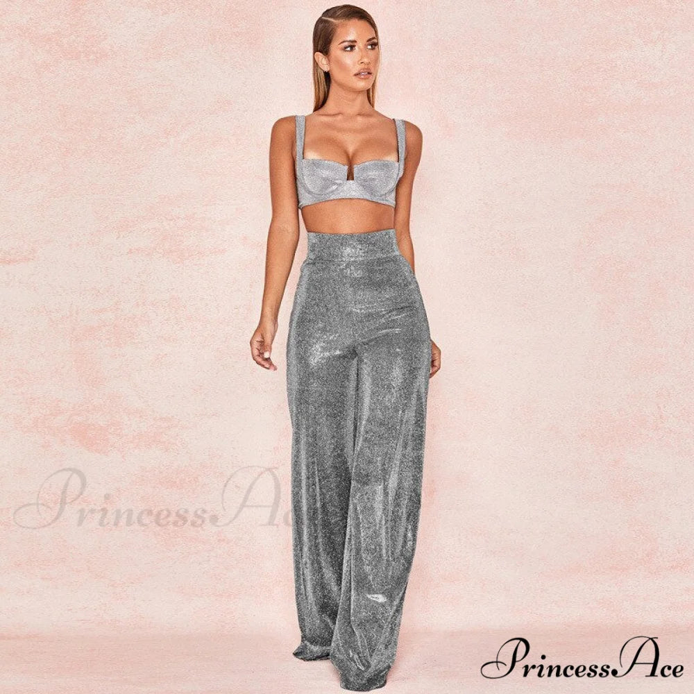 Wide Leg High Waist Vintage Bright Silk Casual Pants