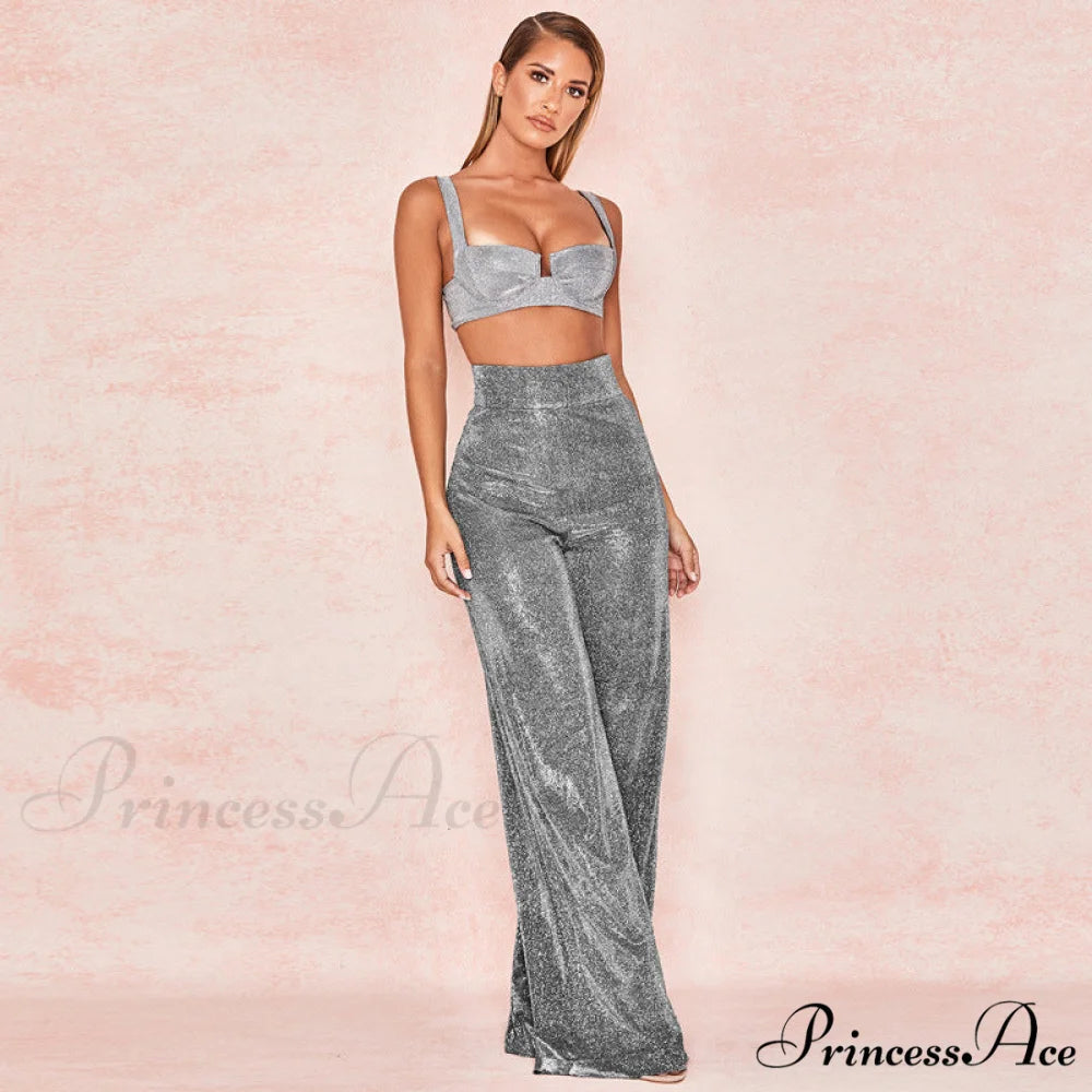 Wide Leg High Waist Vintage Bright Silk Casual Pants