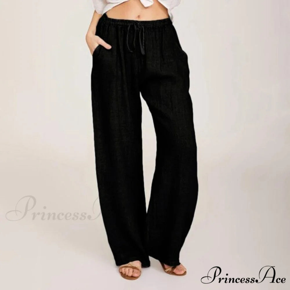 Wide Leg Lace-up Pants black / S