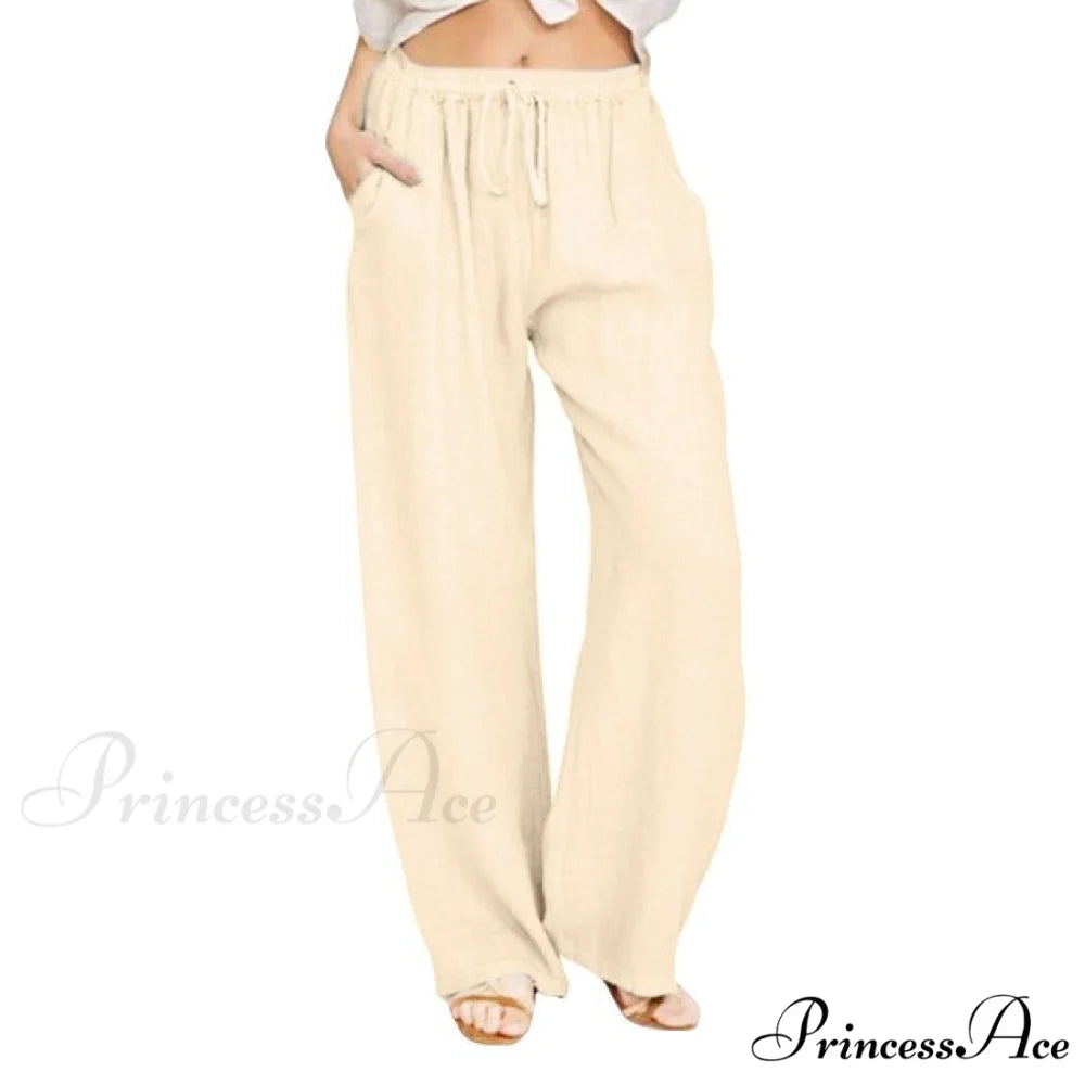 Wide Leg Lace-up Pants Khaki / S