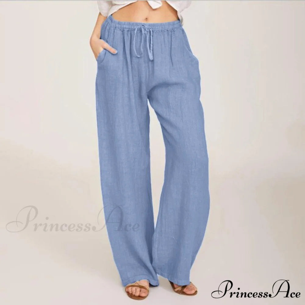 Wide Leg Lace-up Pants Light Blue / S
