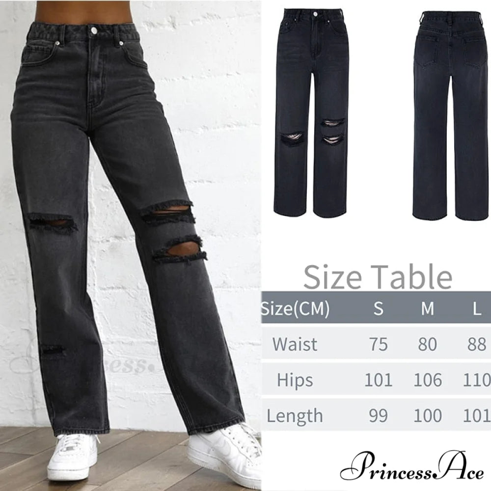 Wide Leg Oversize Y2K Patterned Baggy Winter Cargo Casual Jeans Low Autumn Waist Women’s Trousers Black / S