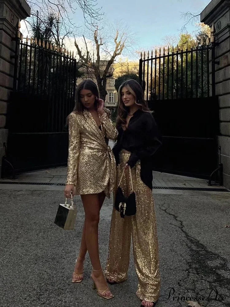 Wide Leg Pants High Waist Sequins Long Pants