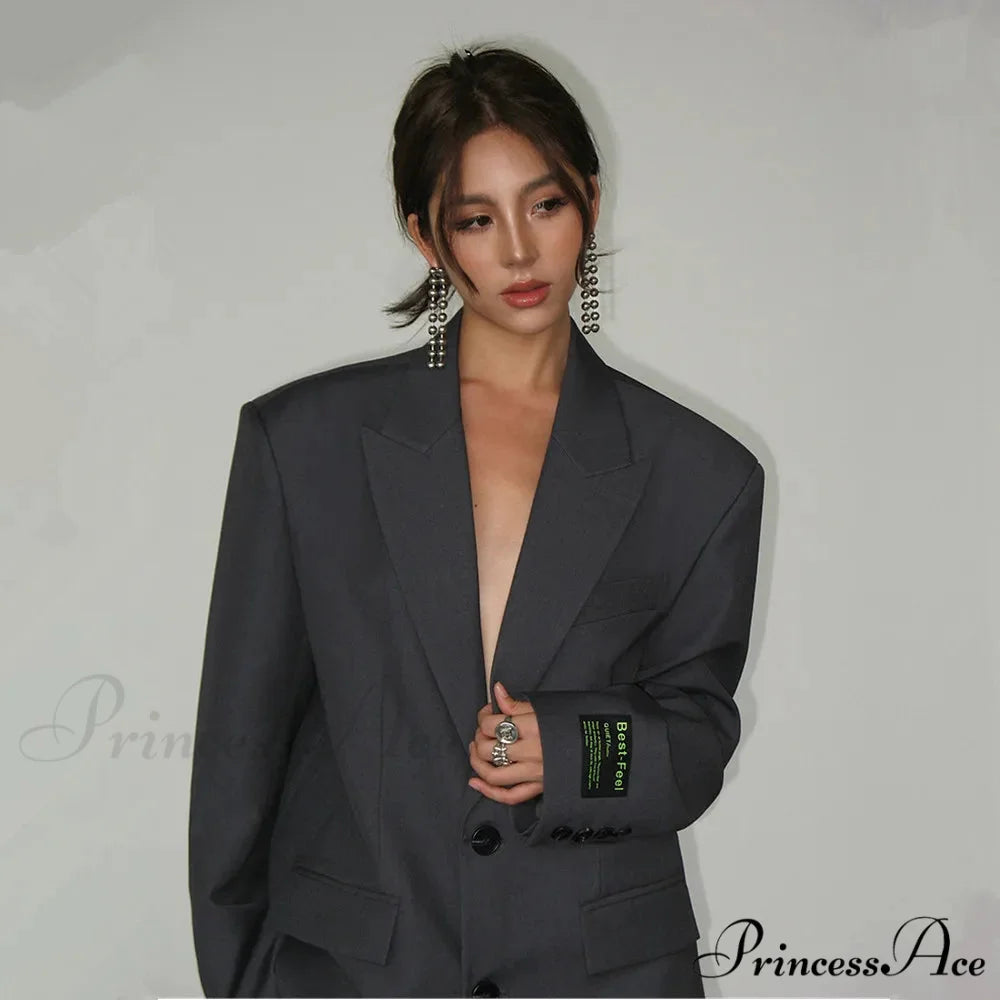 Wide Shoulder Casual Loose Classic Lady Chic Stylish Blazer