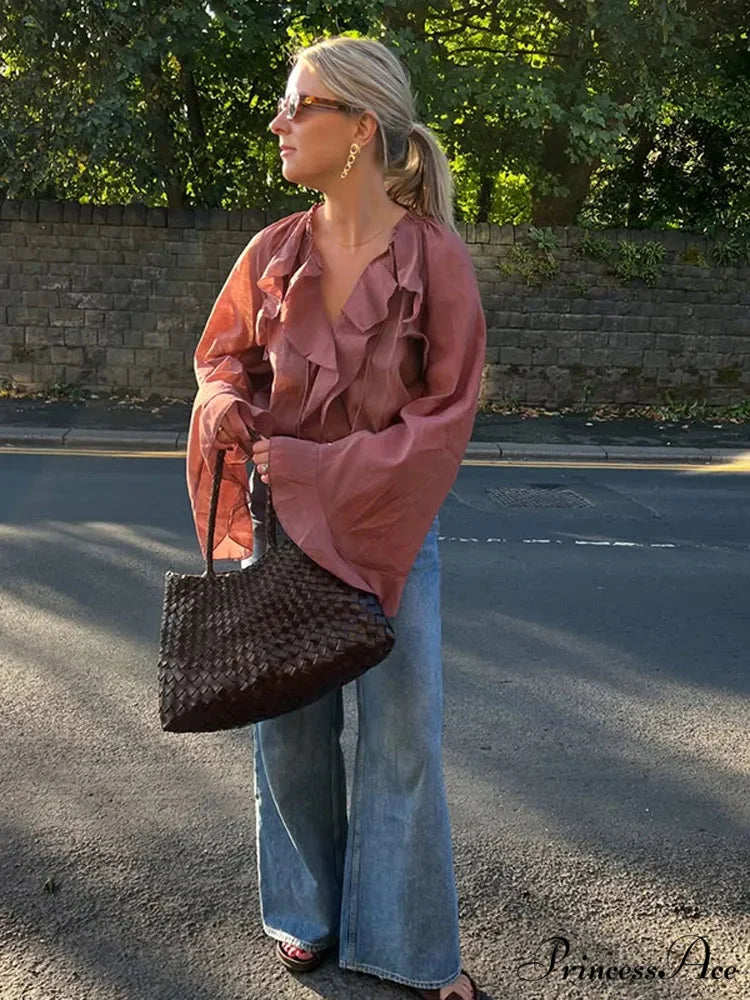 Wide Sleeve Shortened Top blouse-250223