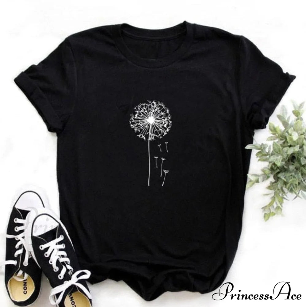 Wildflower Dandelion Print T-shirt black 6 / S