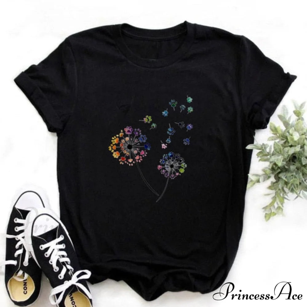 Wildflower Dandelion Print T-shirt black 7 / S