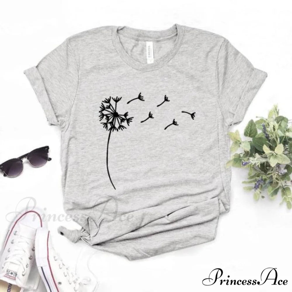 Wildflower Dandelion Print T-shirt Grey / S