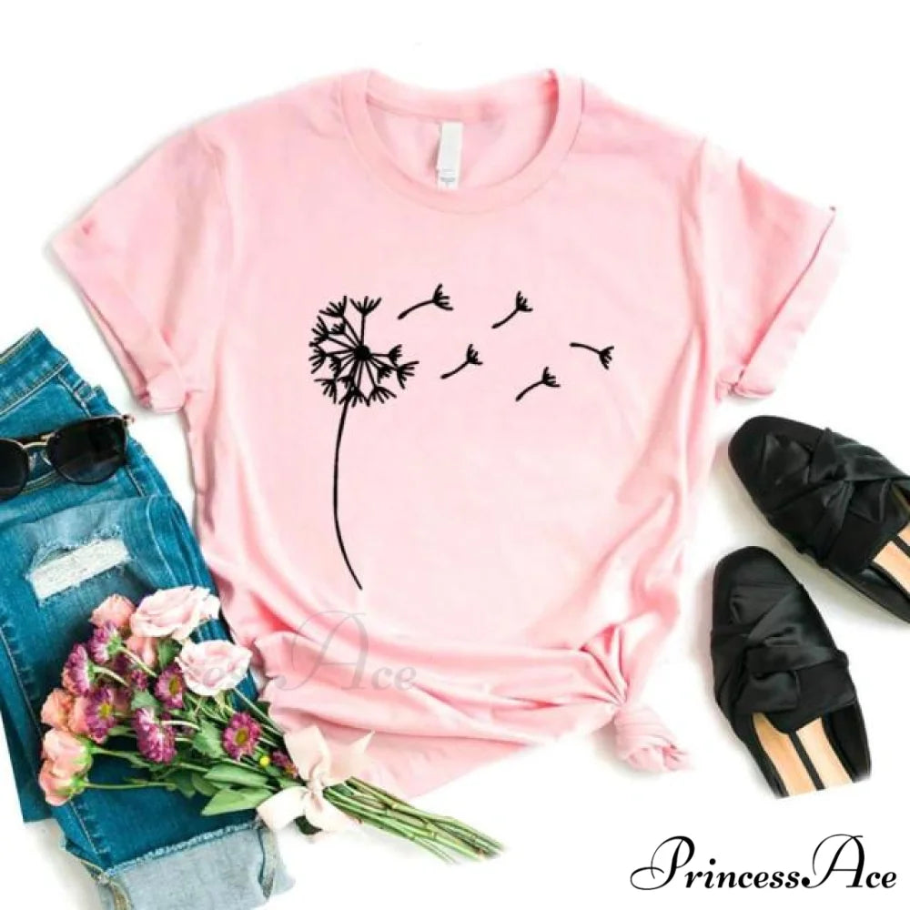 Wildflower Dandelion Print T-shirt pink / S