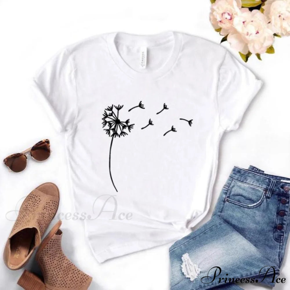 Wildflower Dandelion Print T-shirt White / S
