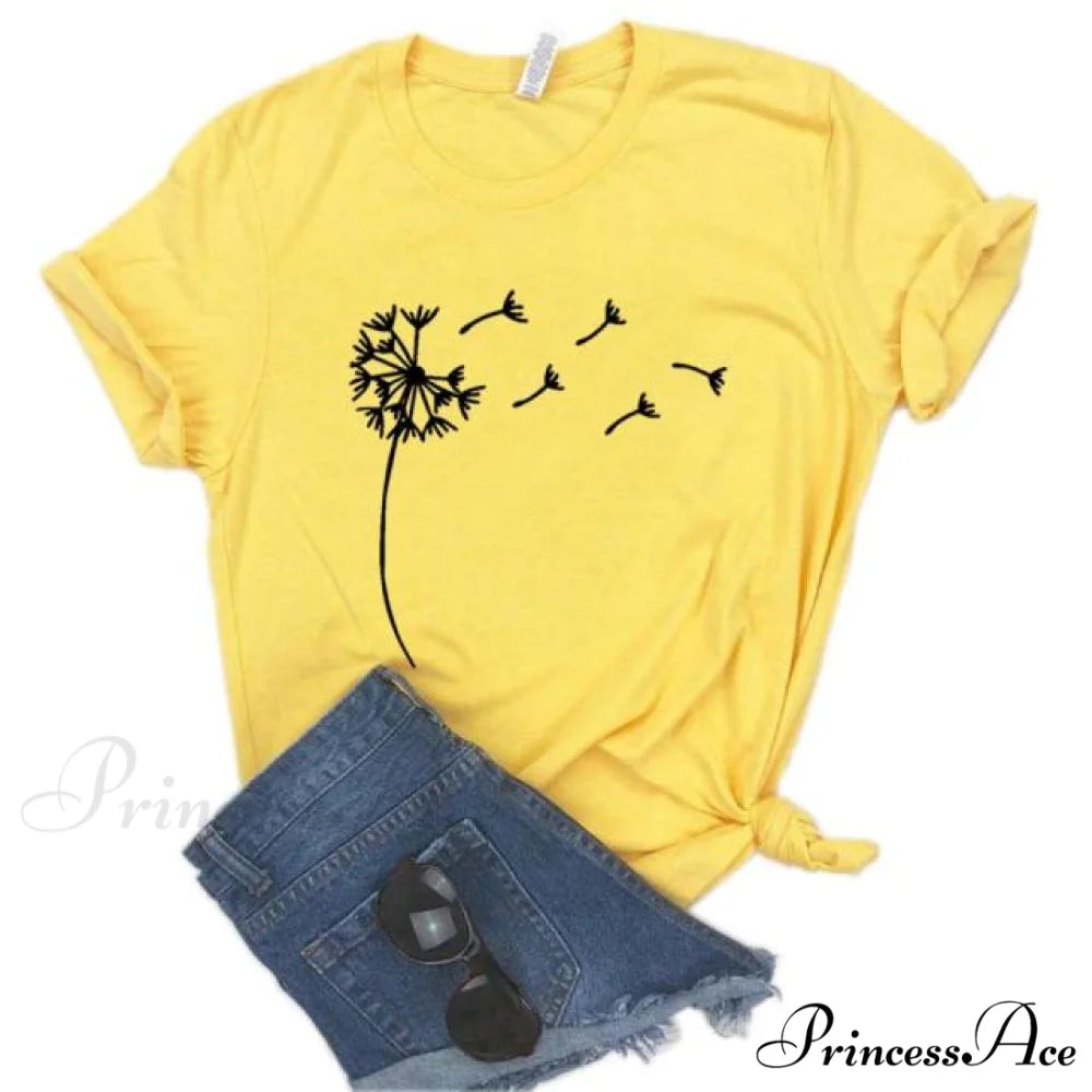 Wildflower Dandelion Print T-shirt Yellow / S