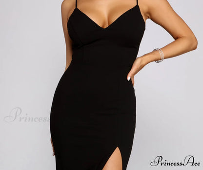 Willow Formal High Slit Graceful Crepe and Lace Dress