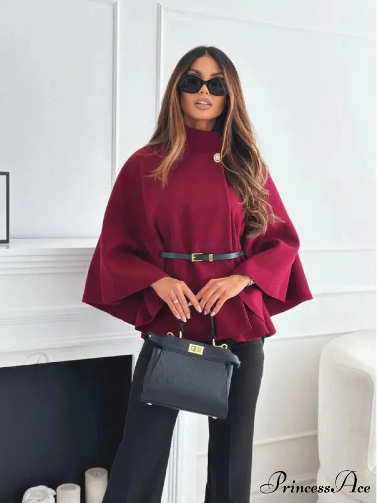 Winter Bat Sleeve Canopy Coat Burgundy / S