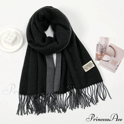 Winter Cashmere Long Warm Hijab Wrap Solid Pashmina Scarf Female BLACK