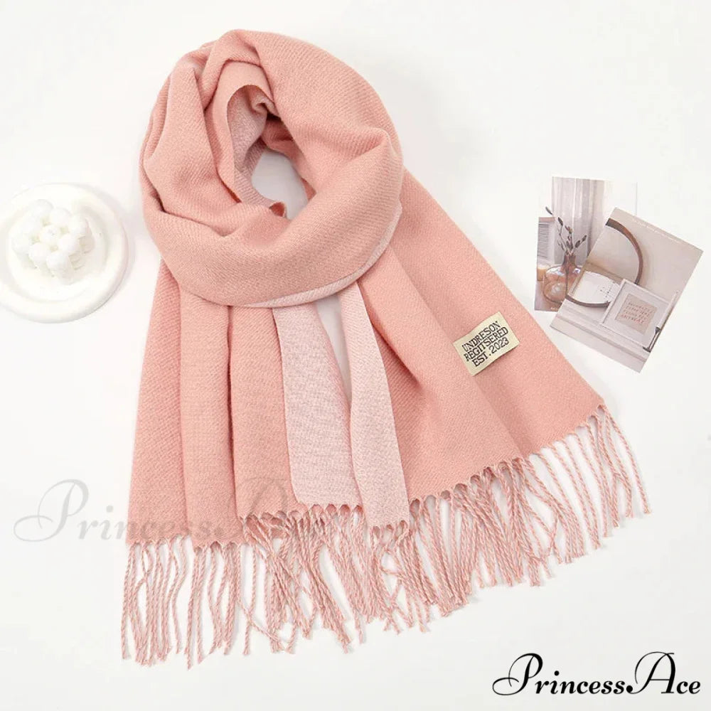 Winter Cashmere Long Warm Hijab Wrap Solid Pashmina Scarf Female PEACH PINK