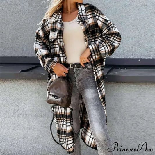 Winter Casual Turn-down Collar Wool Coat Long Sleeve Loose Outwear Black / S