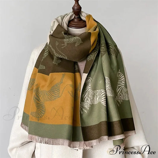 Winter Floral Cashmere Wrap Scarf orange scarf-241228