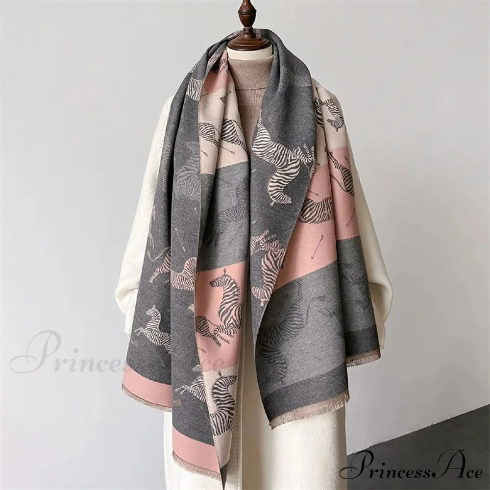 Winter Floral Cashmere Wrap Scarf pink scarf-241228