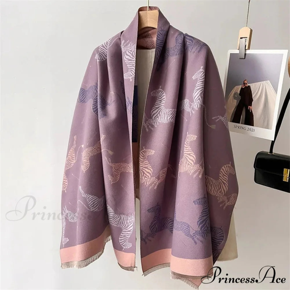 Winter Floral Cashmere Wrap Scarf purple scarf-241228