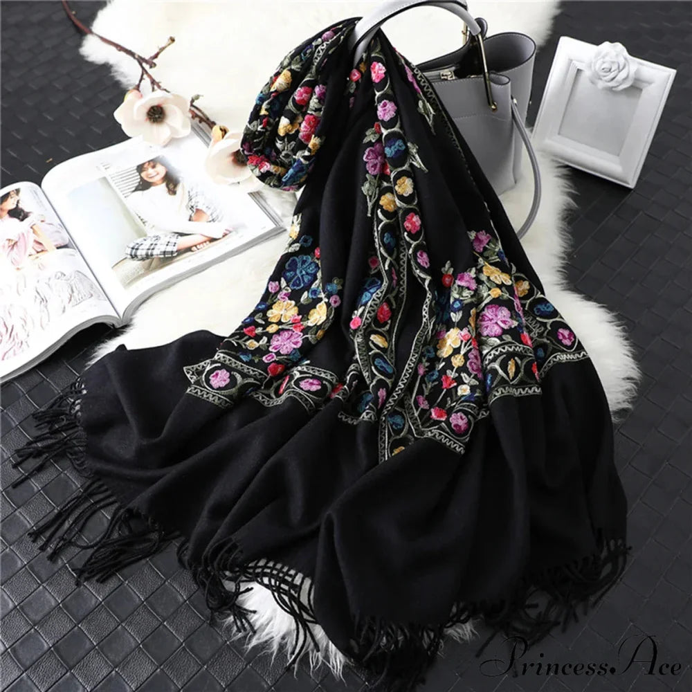 Winter Plaid Cashmere Poncho Tassel Scarf - Luxury Warm Thickened Unisex BLACK 1